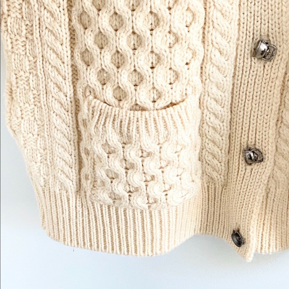 Inis Crafts ivory Wool knit Cardigan Sweater - Picture 3 of 9